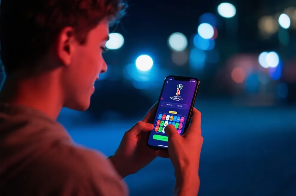 用户在手机上使用世界杯竞猜APP,显示即时比分与下注界面